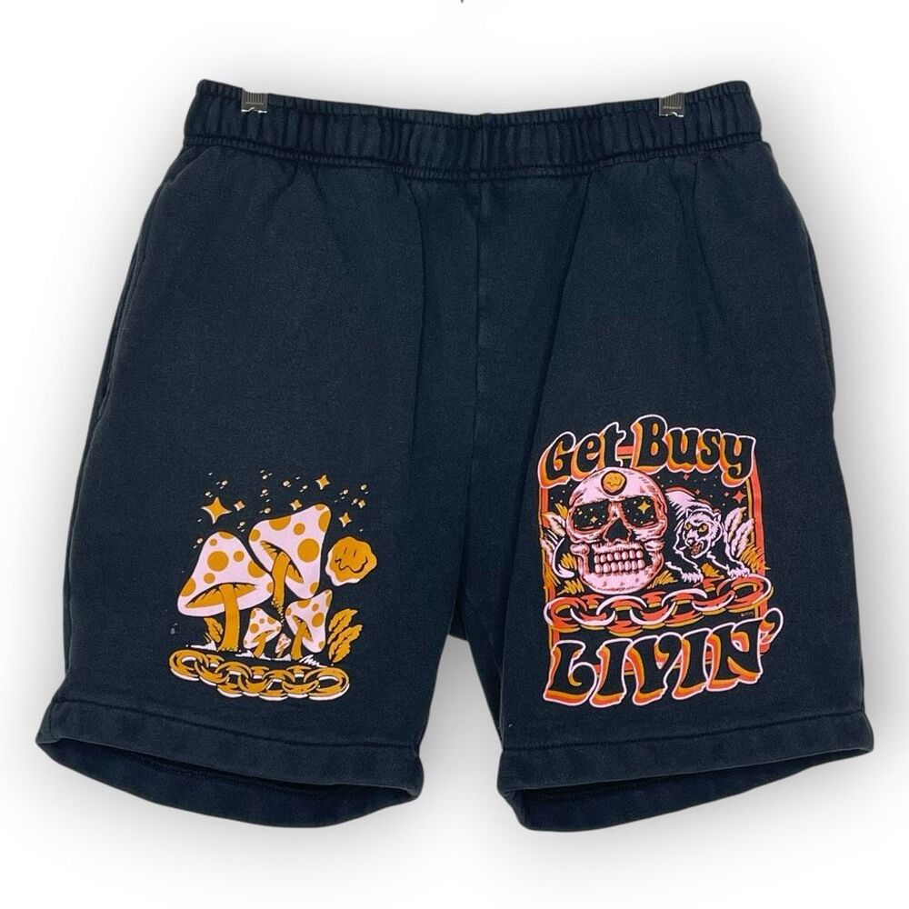 Boss Dog Art Department Black Get Busy Livin Sweat Shorts Psychedelic Men Medium